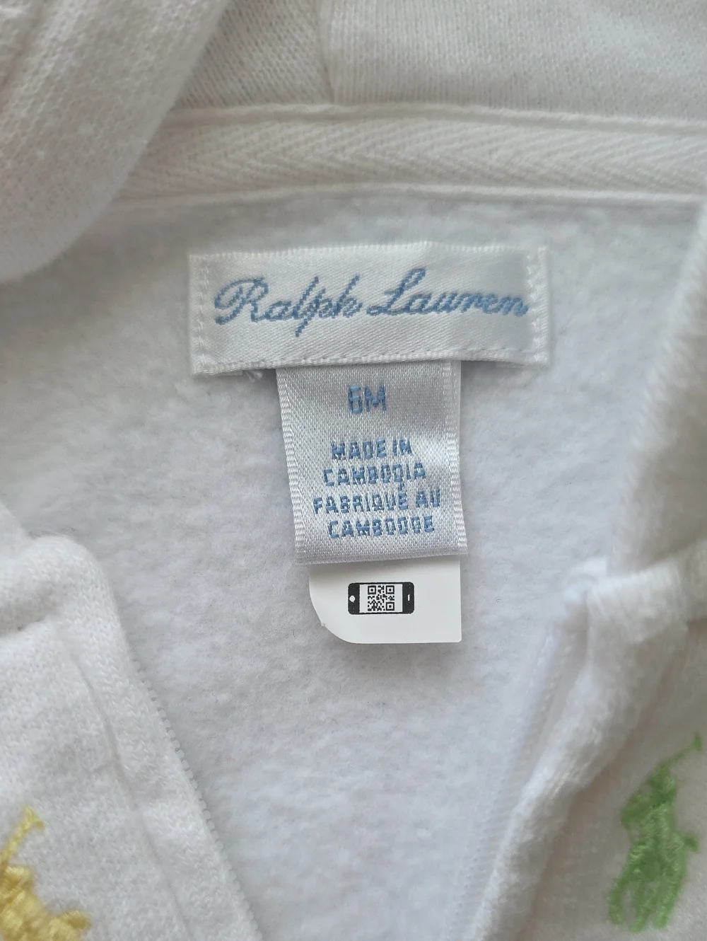 Ralph Lauren White Hooded Zip Sweatshirt with Pastel Pony Embroidery